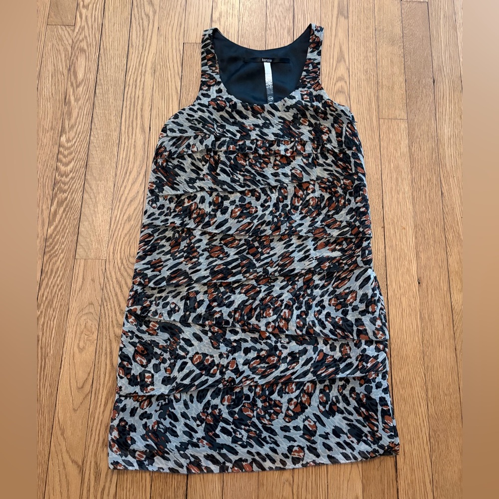 Kensie Animal Print Tiered Chiffon Mini
